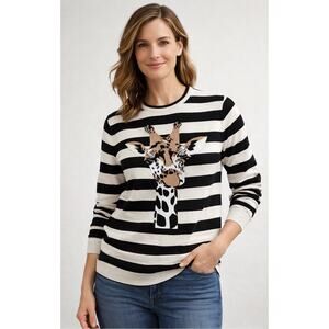 Giraffe Sweater Classic‎ Animal Lightweight Striped L’ox Looxent US 10 Neutrals